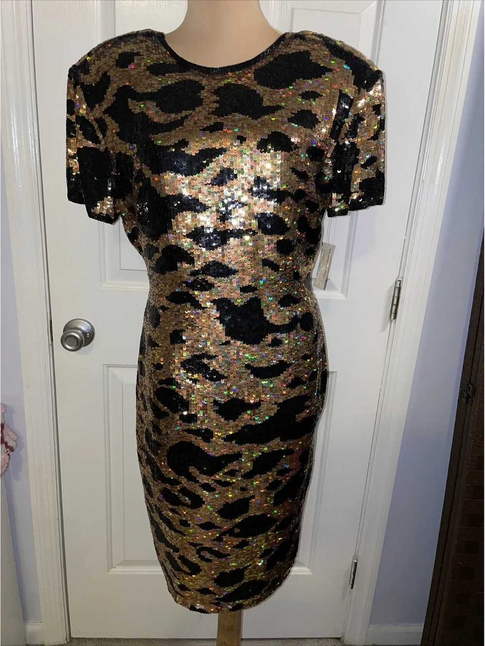 Riazee For Bergdorf Goodman Heavy Sequin Silk Dress Size 8 Vintage